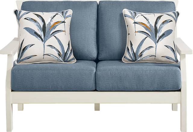 Eastlake White 4 Pc Outdoor Loveseat Seating Set with Agean Cushions - Thumbnail - Image 2