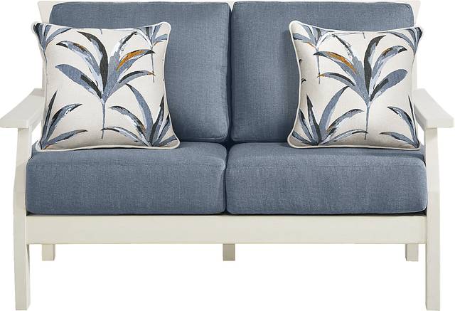 Eastlake White 4 Pc Outdoor Loveseat Seating Set with Agean Cushions - Thumbnail - Image 2