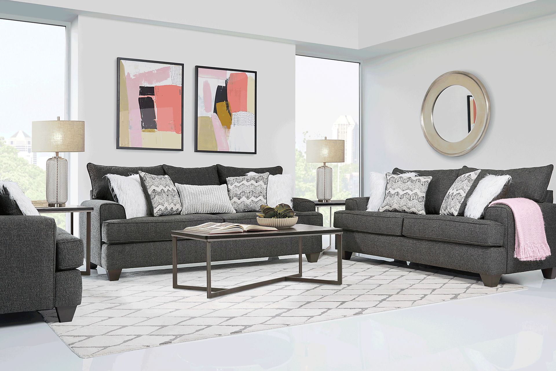 East Bank 5 Pc Black Polyester Fabric Living Room Set With Loveseat ...