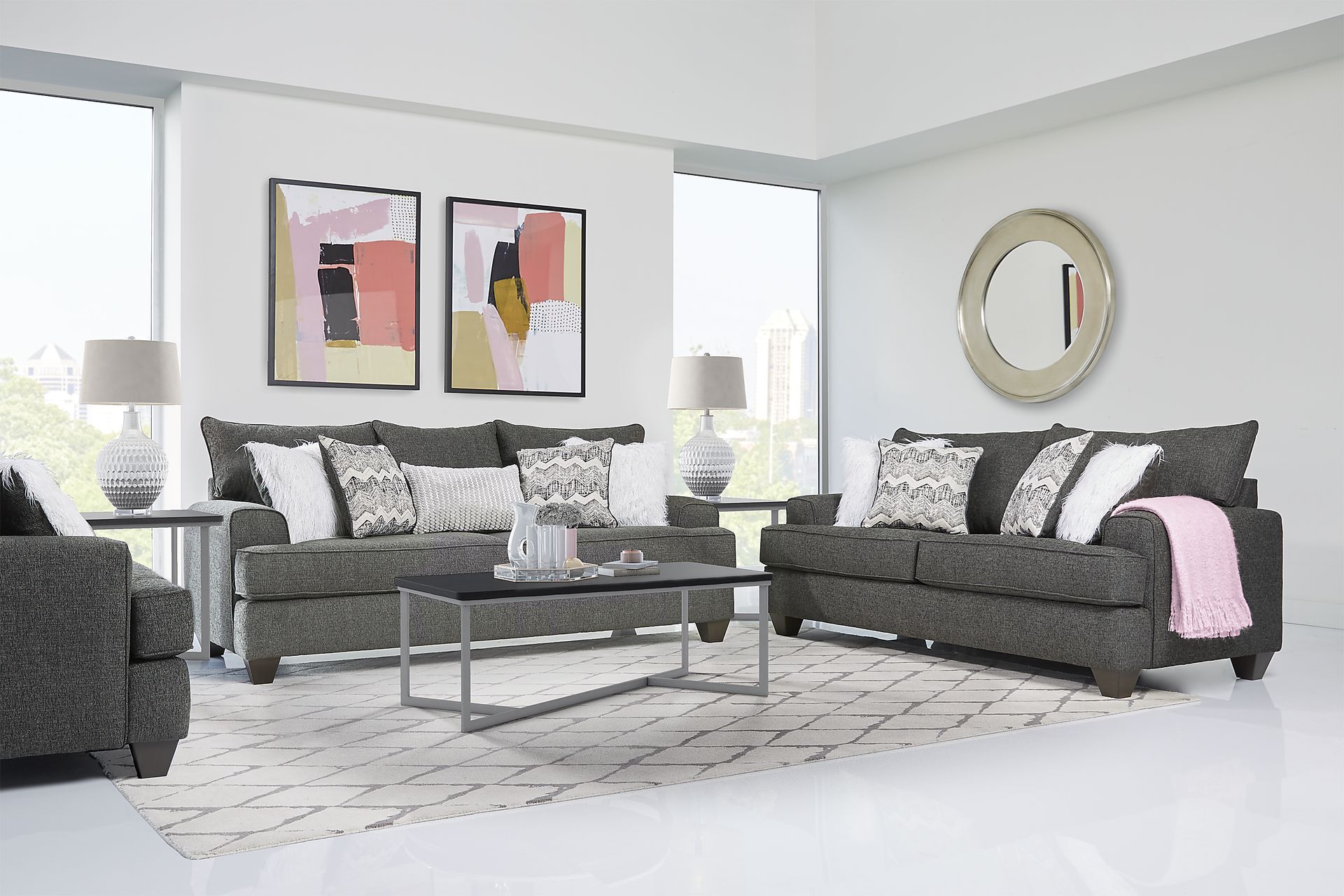 East Bank Black 7 Pc Living Room with Sleeper Sofa - Image 1