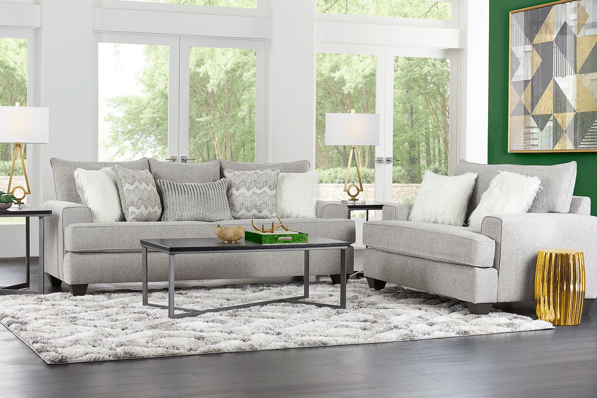 East Bank 3 Pc Gray Textured Living Room Set With Sofa, Loveseat ...