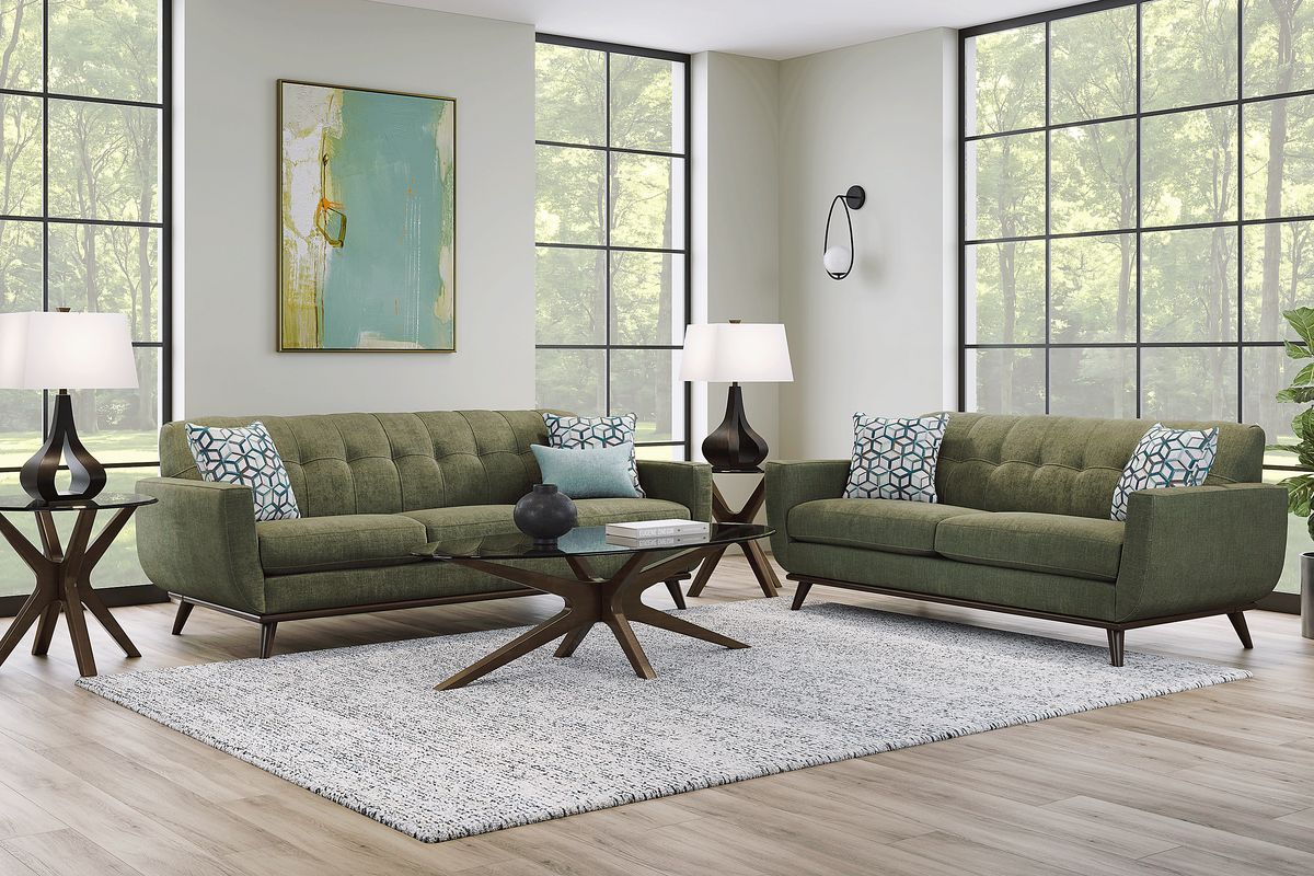 East Side 2 Pc Avocado Green Chenille Fabric Living Room Set With Sofa ...