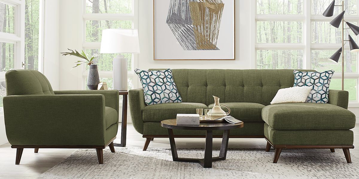 East Side Teal Blue,Green Chenille Fabric Chaise Sofa - Rooms To Go