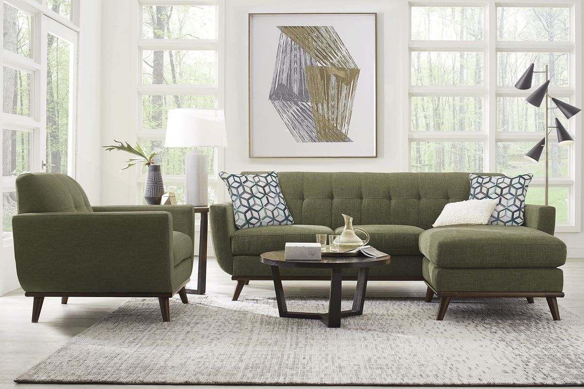 East Side Avocado Green Chenille Fabric Chaise Sofa | Rooms to Go