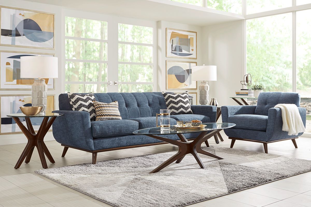 East Side 4 Pc Sapphire Blue Chenille Fabric Living Room Set With Sofa 