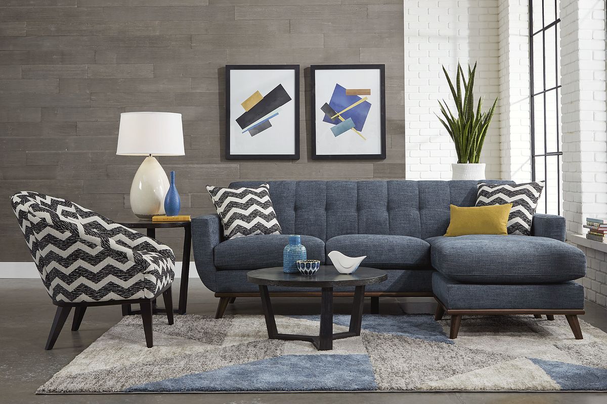 East Side 5 Pc Sapphire Blue Chenille Fabric Living Room Set With