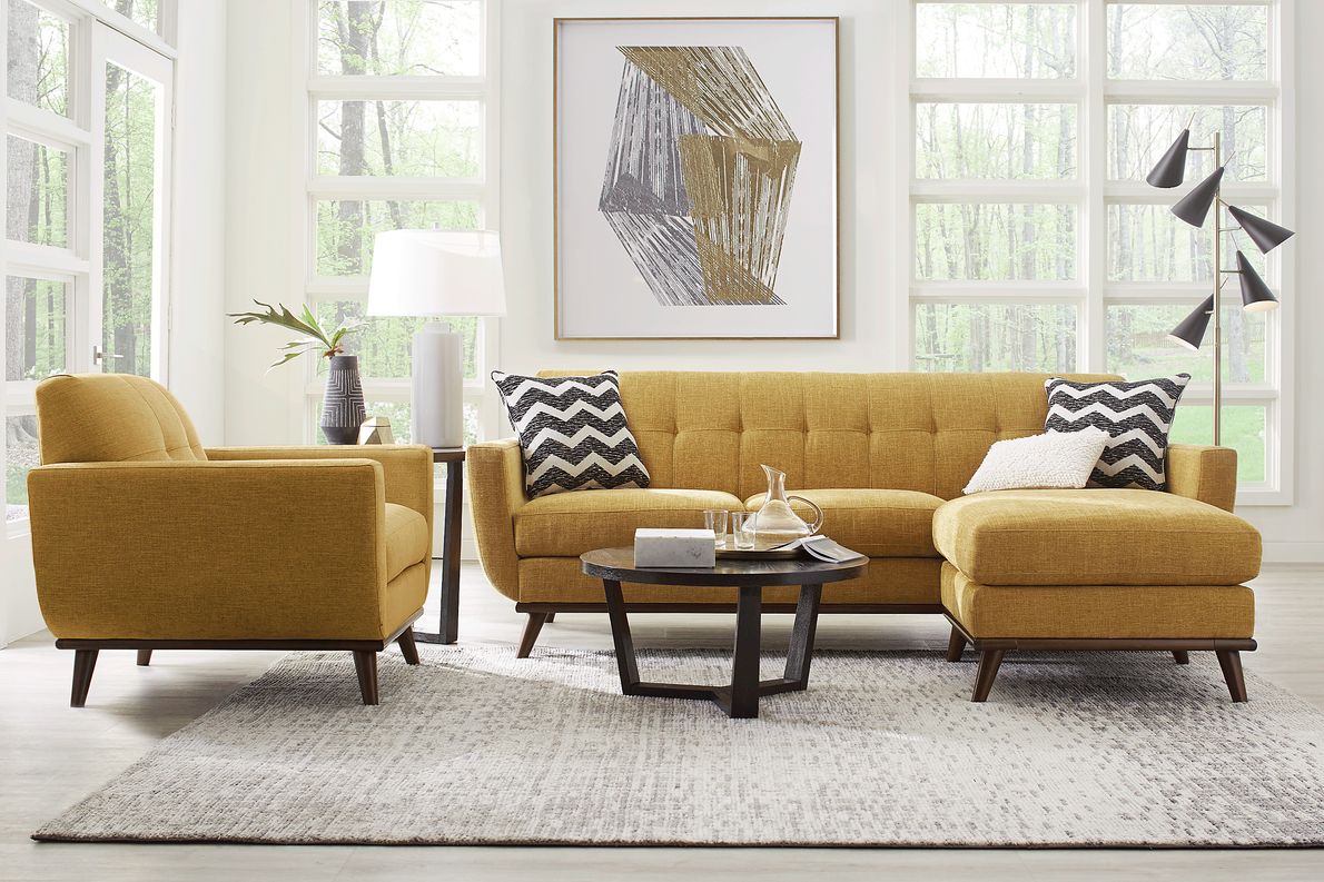 East Side 5 Pc Sunflower Yellow Chenille Fabric Living Room Set With Chair,  Chaise Sofa, Cocktail Table, End Table, Table Lamp - Rooms To Go