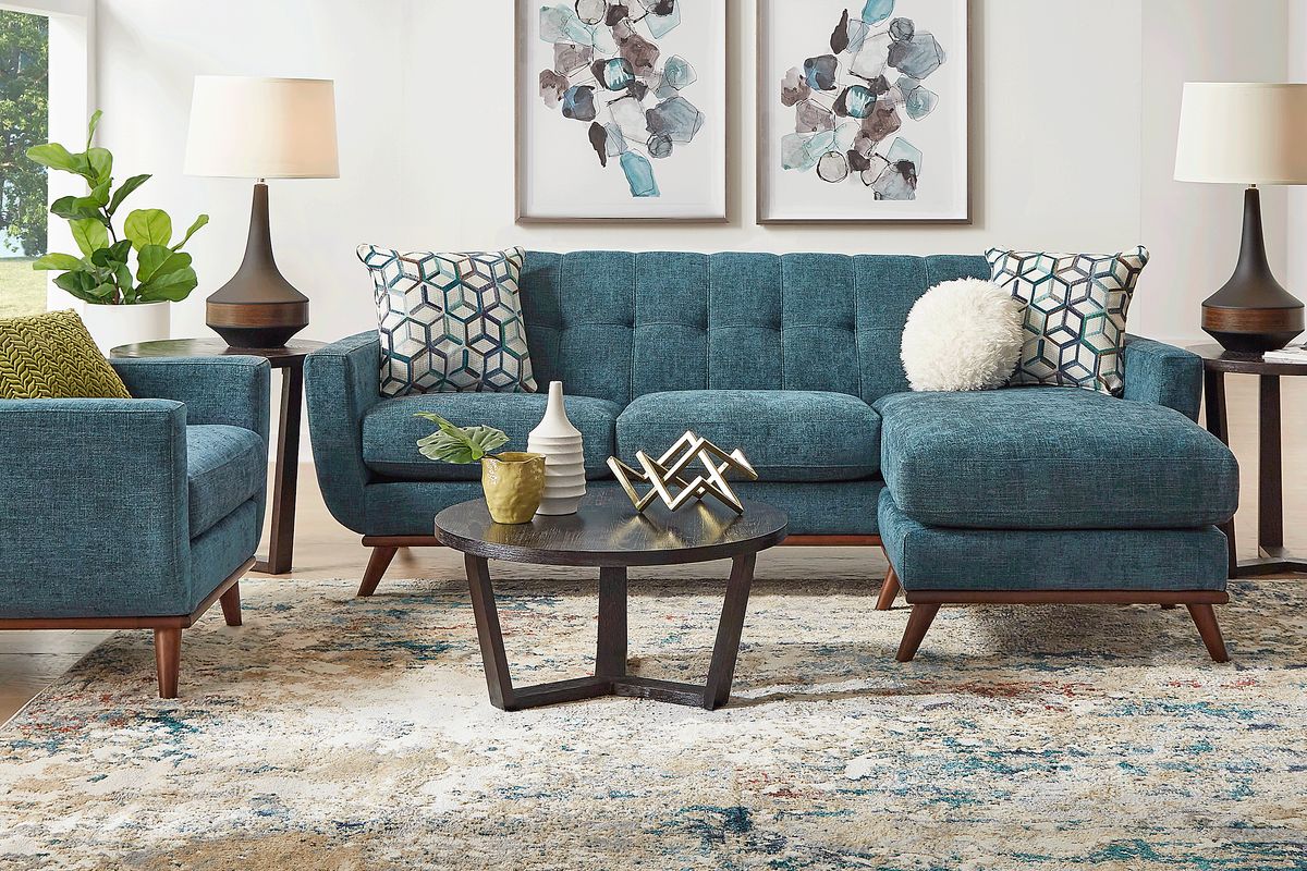 Teal chaise store lounge sofa