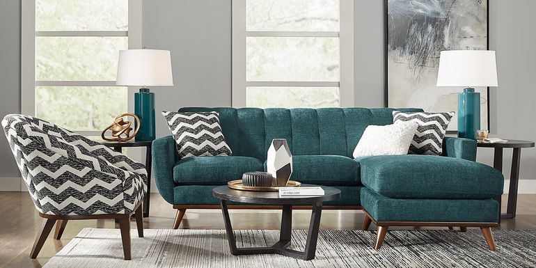 East Side Teal Chaise Sofa