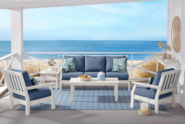 Eastlake White Outdoor Club Chair with Blueberry Cushions - Thumbnail - Image 2