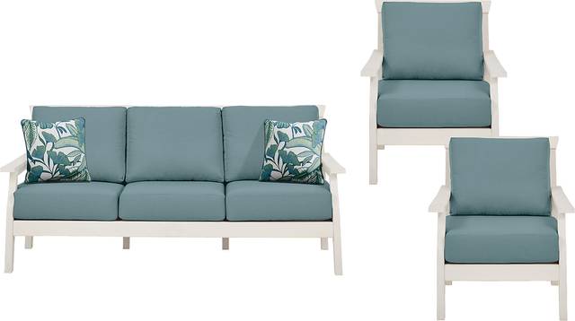 Eastlake White 3 Pc Outdoor Seating Set with Breeze Cushions - Thumbnail - Image 1