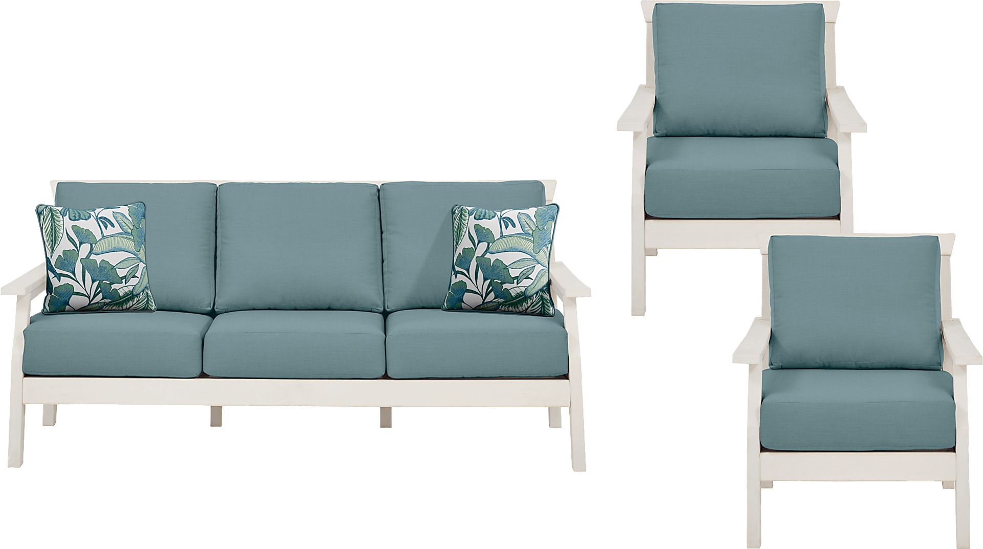 Eastlake White 3 Pc Outdoor Seating Set with Breeze Cushions - Image 1
