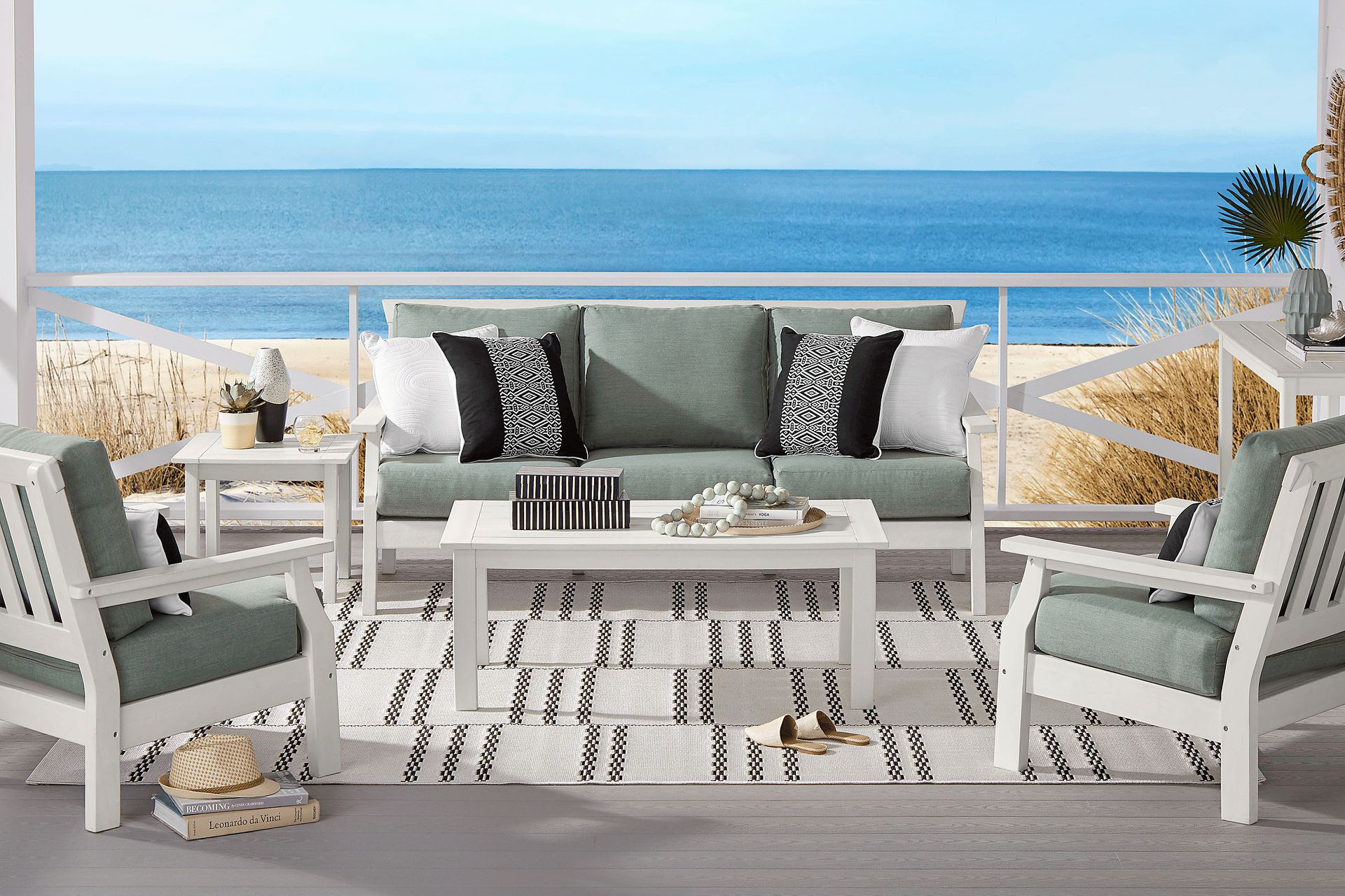 Eastlake White Outdoor Sofa with Jade Cushions - Image 2