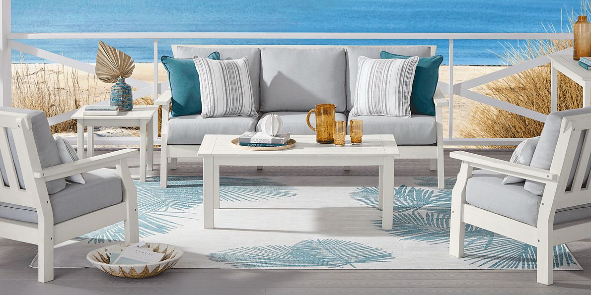 Eastlake White Outdoor Sofa with Pewter Cushions