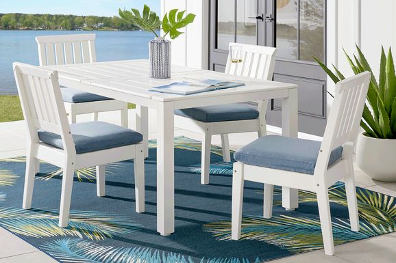 Eastlake White 5 Pc 71 in. Rectangle Outdoor Dining Set with Agean Cushions