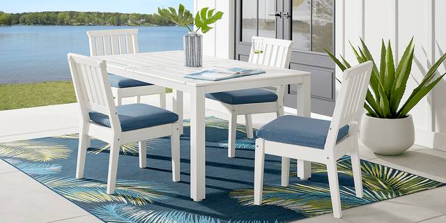 Eastlake White Outdoor Side Chair with Blueberry Cushion - Thumbnail - Image 2