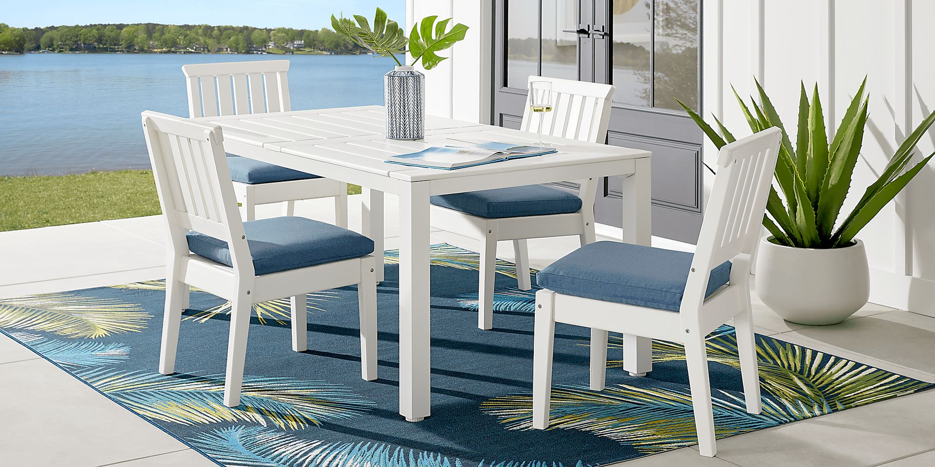 Eastlake White Outdoor Side Chair with Blueberry Cushion - Image 2