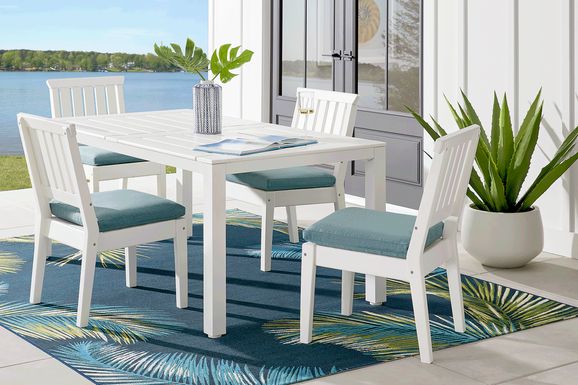 Eastlake White 5 Pc 71 in. Rectangle Outdoor Dining Set with Breeze Cushions