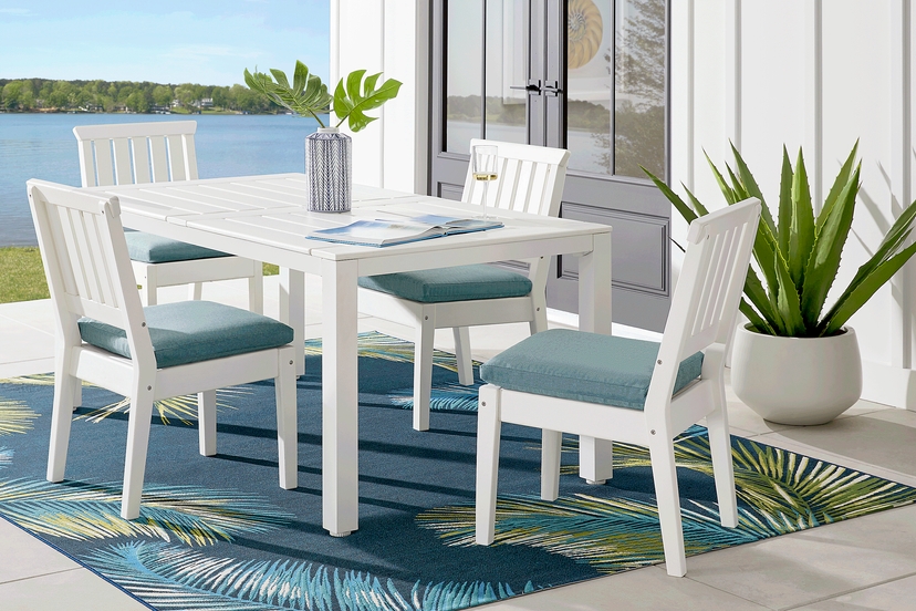 Eastlake White 5 Pc 71 in. Rectangle Outdoor Dining Set with Breeze Cushions