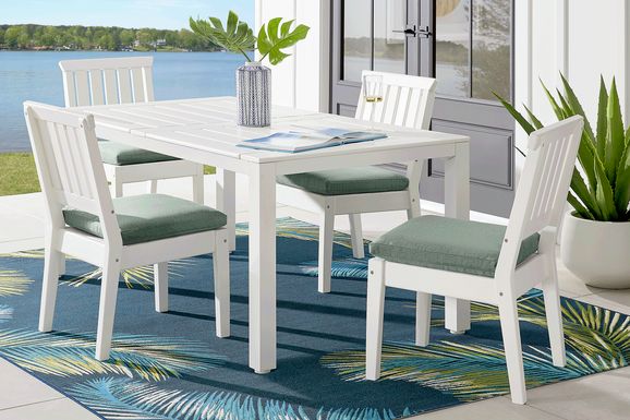 Eastlake White 5 Pc 71 in. Rectangle Outdoor Dining Set with Jade Cushions