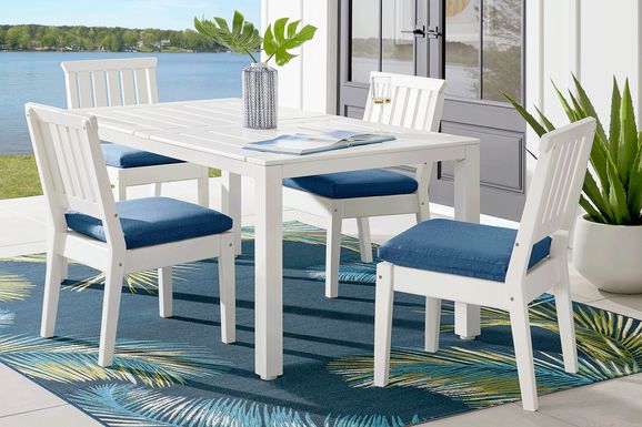 Eastlake White 5 Pc 71 in. Rectangle Outdoor Dining Set with Ocean Cushions
