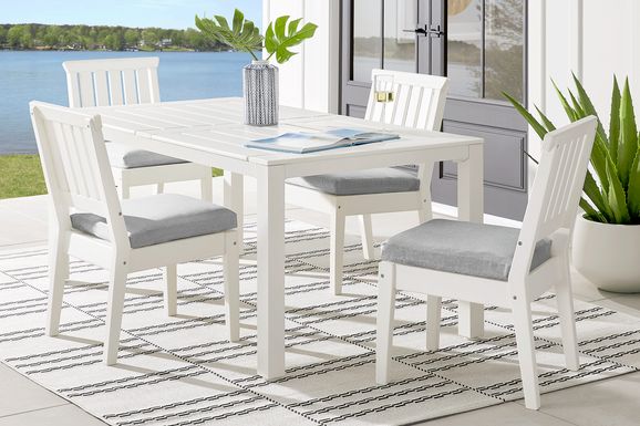 Eastlake White 5 Pc 71 in. Rectangle Outdoor Dining Set with Pewter Cushions