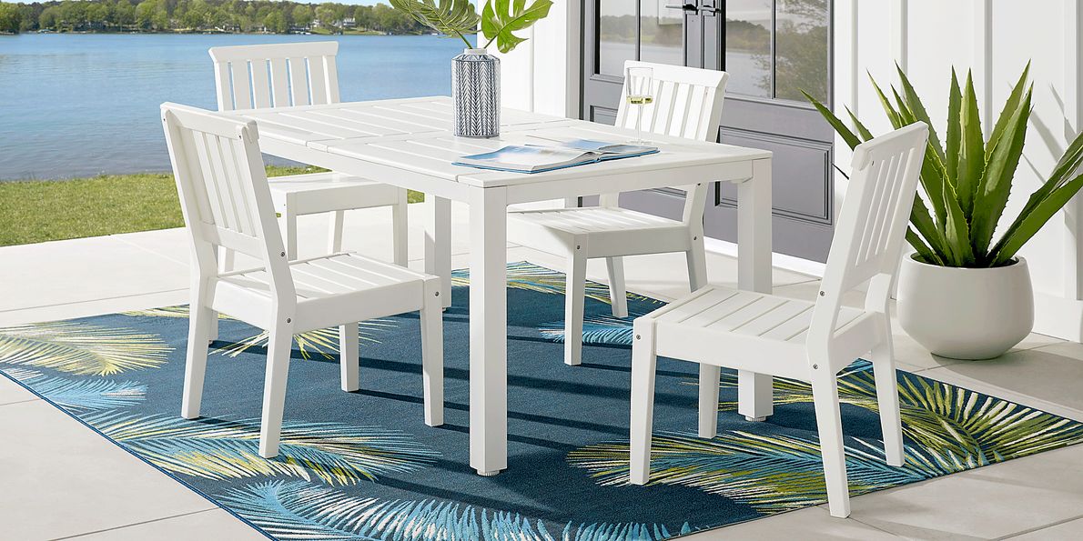 Eastlake White 5 Pc 71 in. Rectangle Outdoor Dining Set
