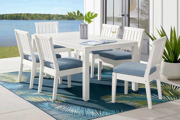 Eastlake White 7 Pc 71 in. Rectangle Outdoor Dining Set with Agean Cushions