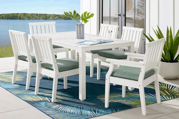 Eastlake White 7 Pc 71 in. Rectangle Outdoor Dining Set with Jade Cushions