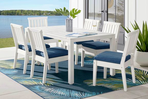 Eastlake White 7 Pc 71 in. Rectangle Outdoor Dining Set with Ocean Cushions