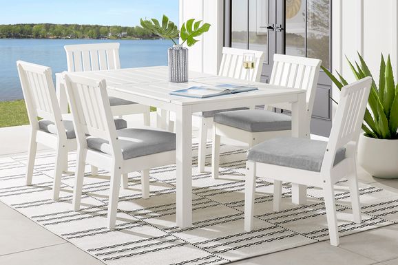 Eastlake White 7 Pc 71 in. Rectangle Outdoor Dining Set with Pewter Cushions