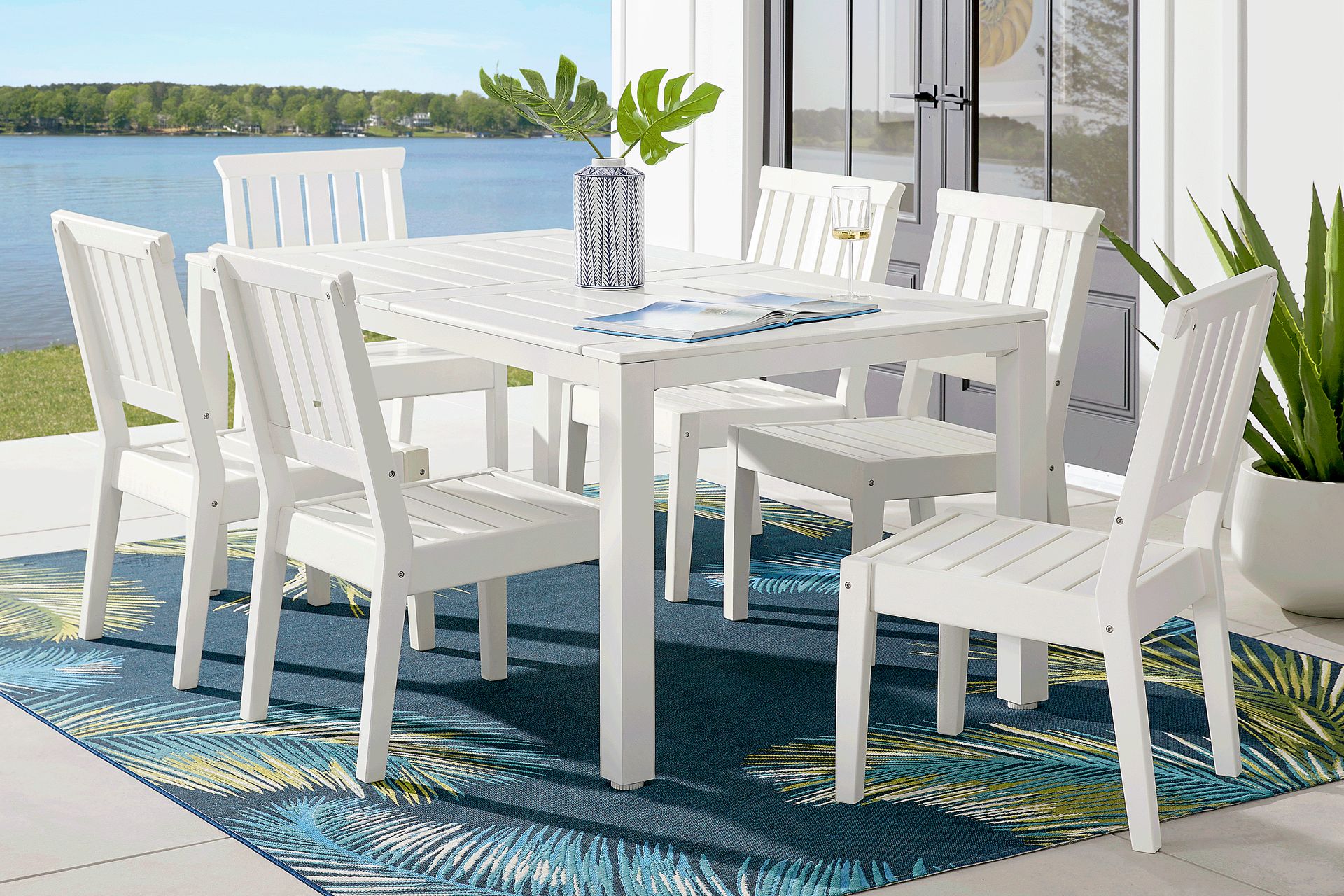 Eastlake White 7 Pc 71 in. Rectangle Outdoor Dining Set - Image 1