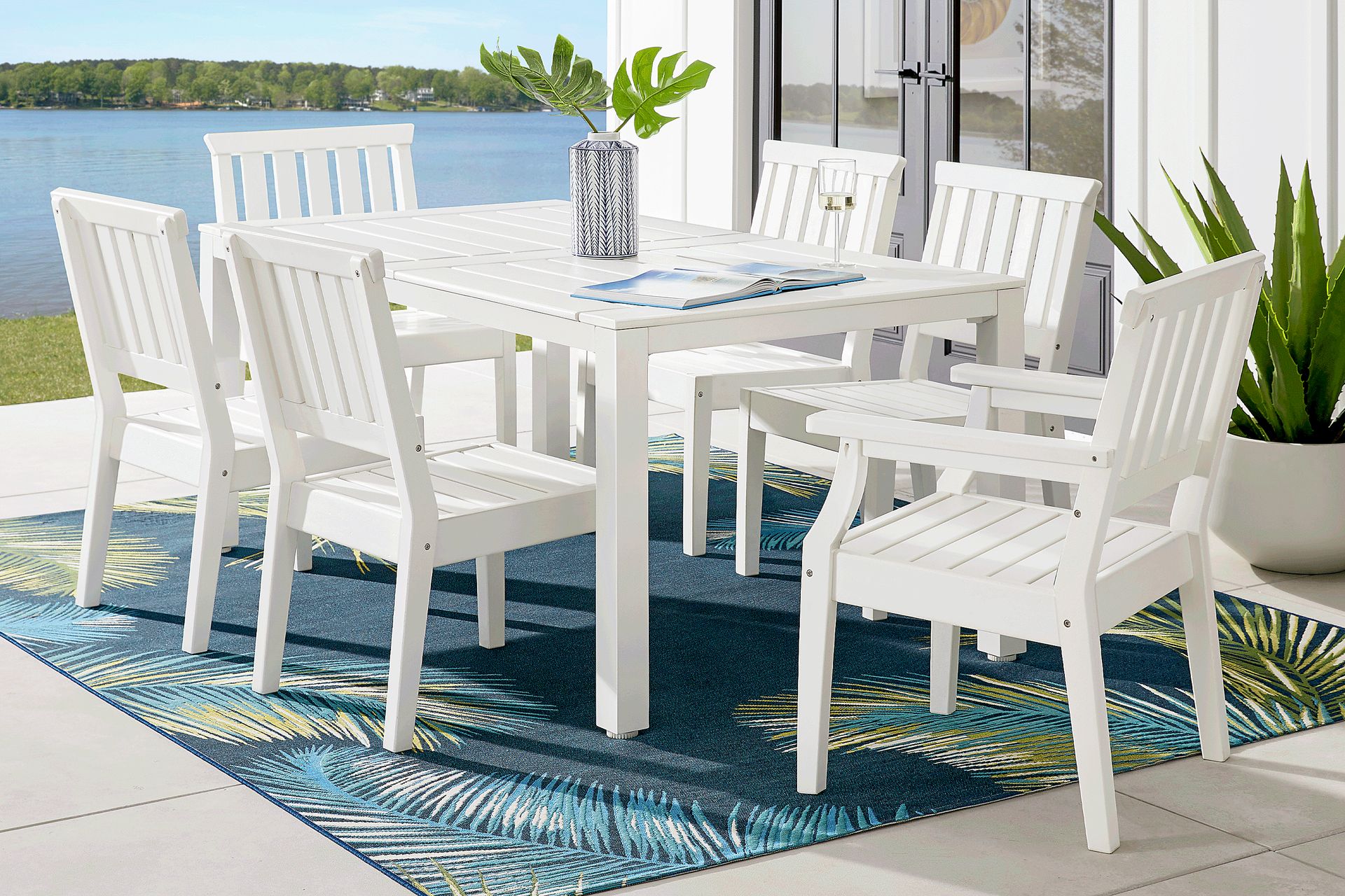 Eastlake White 7 Pc 71 in. Rectangle Outdoor Dining Set - Image 1