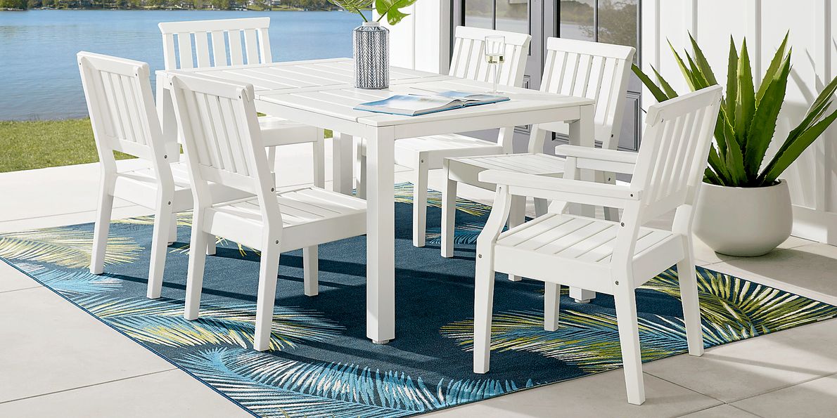 Eastlake White 7 Pc 71 in. Rectangle Outdoor Dining Set