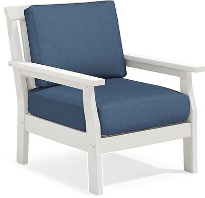 Eastlake White Outdoor Club Chair with Ocean Cushions