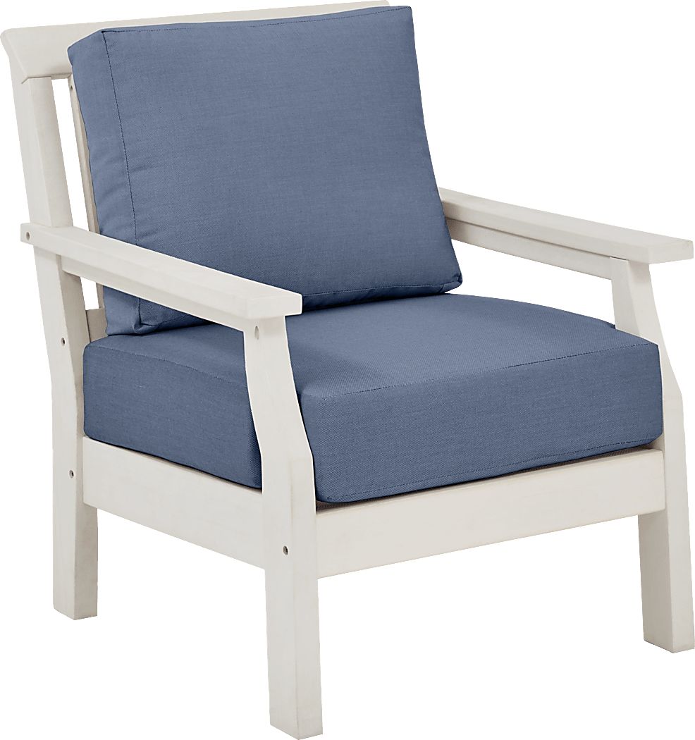 Eastlake White Outdoor Club Chair with Blueberry Cushions