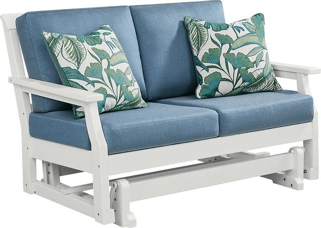 Eastlake White Outdoor Glider Loveseat with Blueberry Cushions - Thumbnail - Image 2