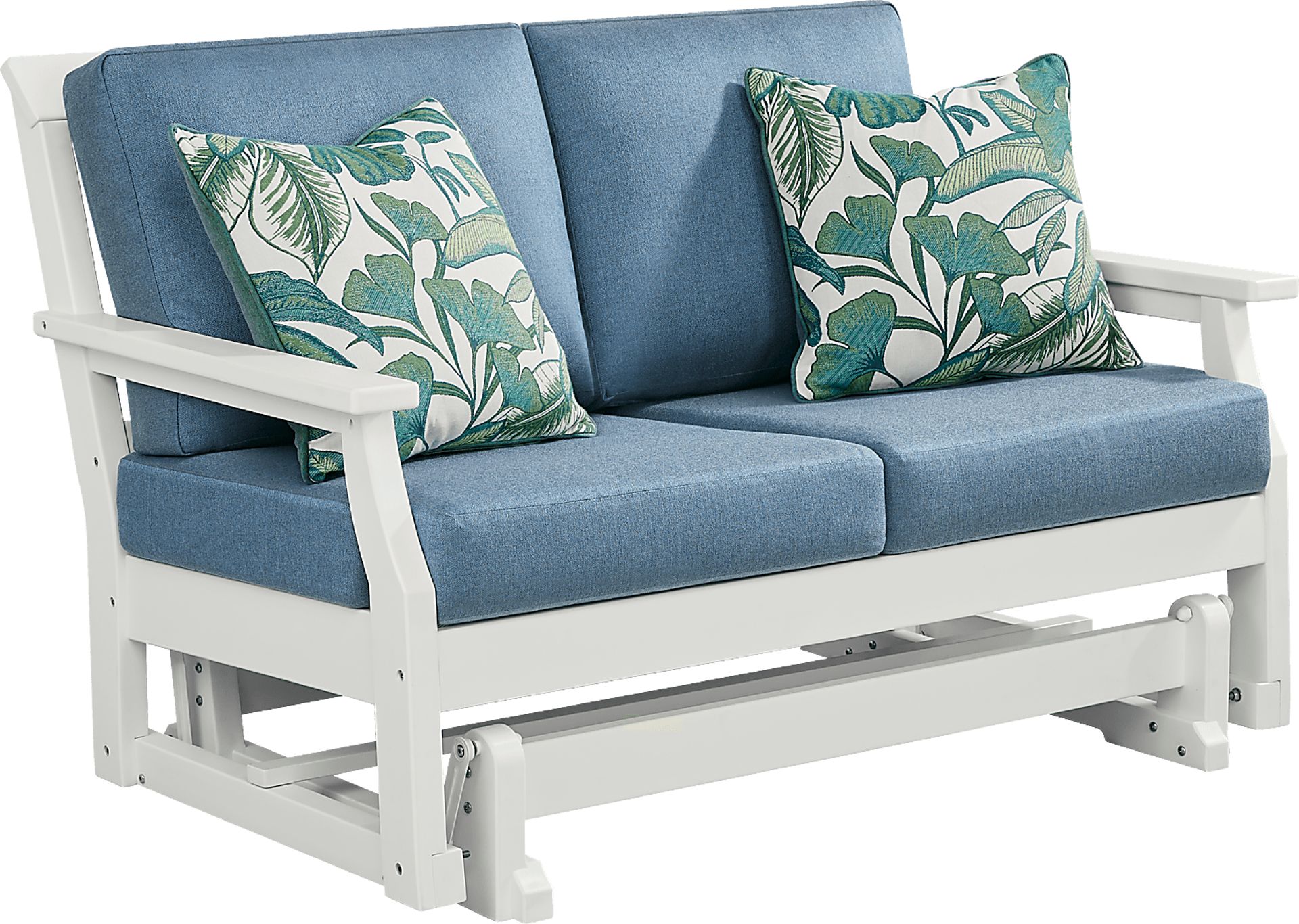 Eastlake White Outdoor Glider Loveseat with Blueberry Cushions - Image 2