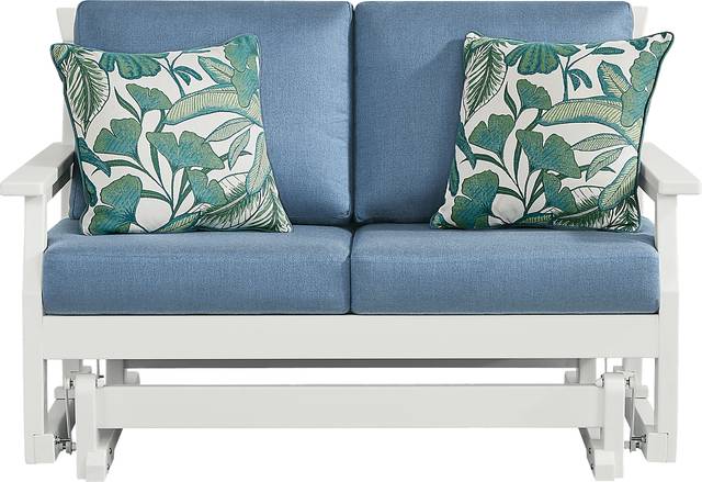 Eastlake White Outdoor Glider Loveseat with Blueberry Cushions - Thumbnail - Image 1