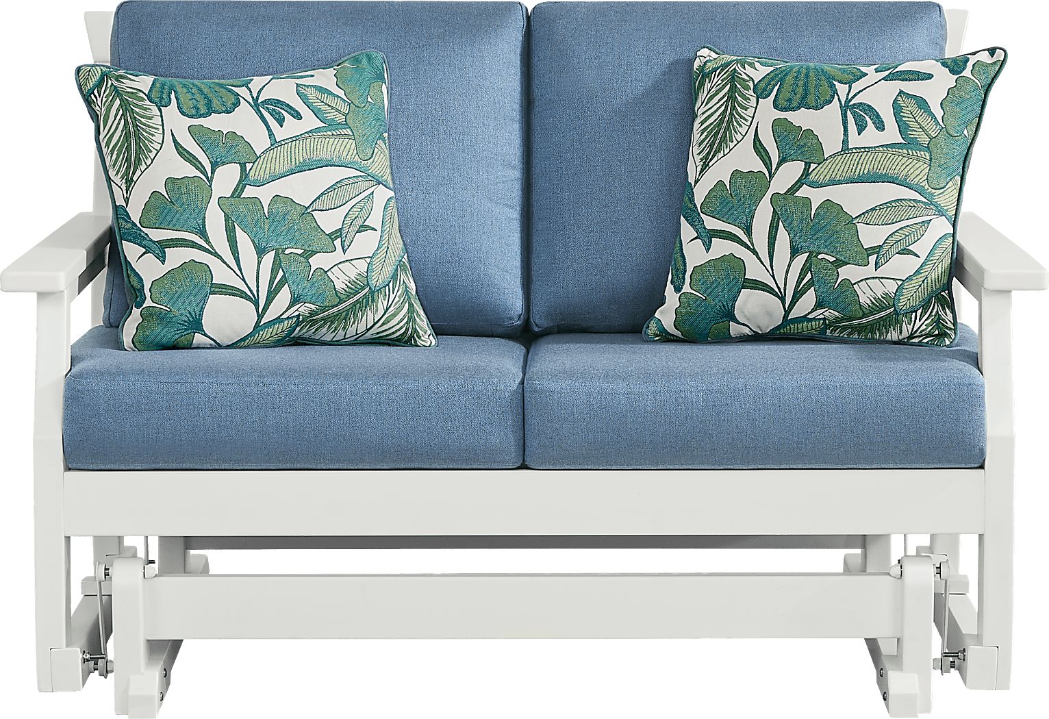Eastlake White Outdoor Glider Loveseat with Blueberry Cushions