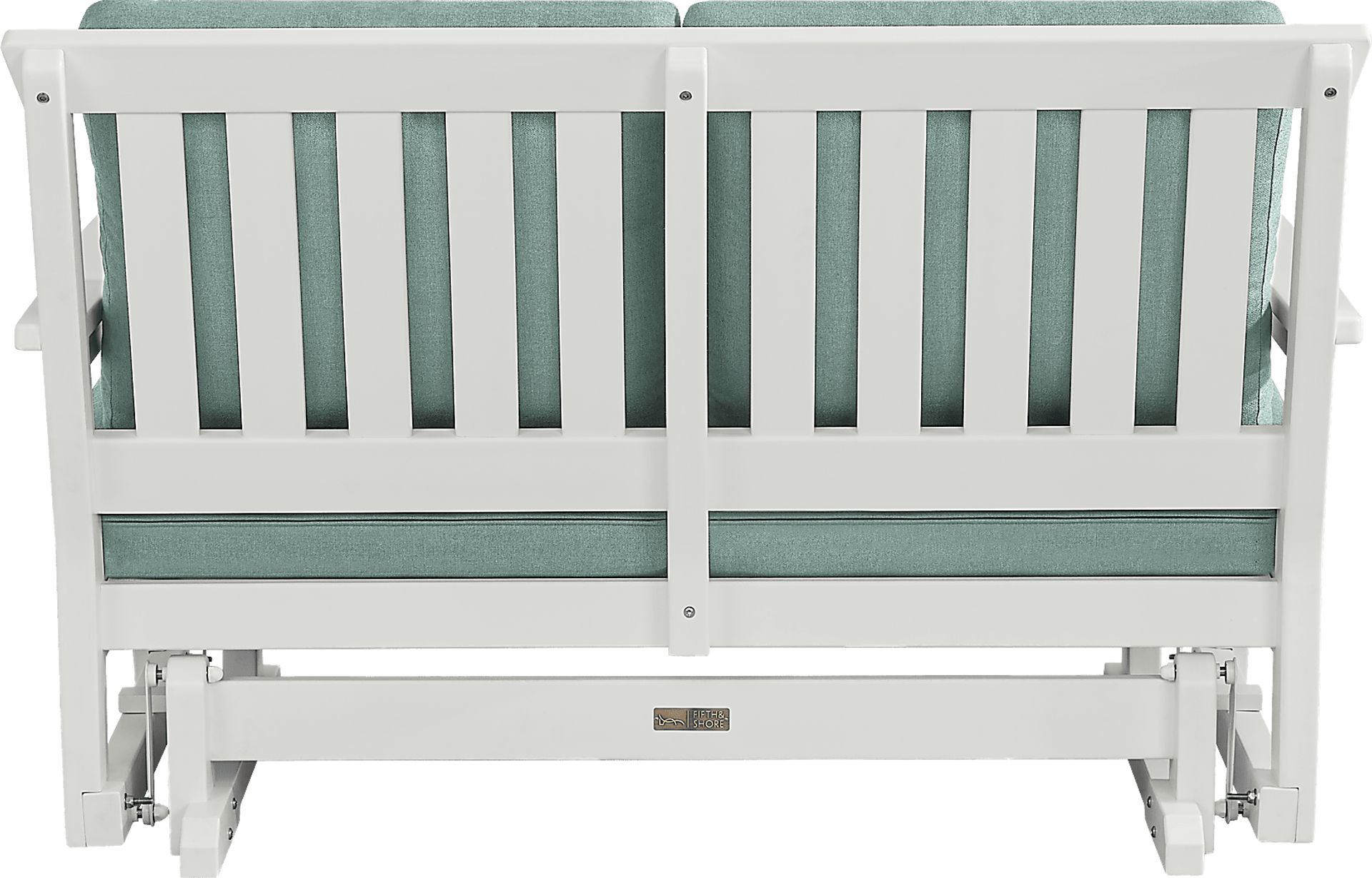 Eastlake White Outdoor Glider Loveseat with Breeze Cushions - Image 3