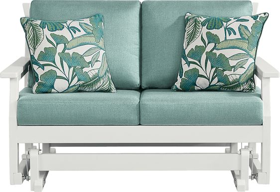 Eastlake White Outdoor Glider Loveseat with Breeze Cushions