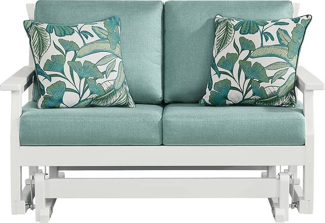 Eastlake White Outdoor Glider Loveseat with Breeze Cushions - Thumbnail - Image 1