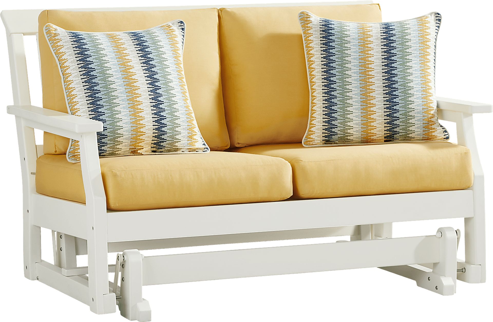 Eastlake White Outdoor Glider Loveseat with Buttercup Cushions - Image 2