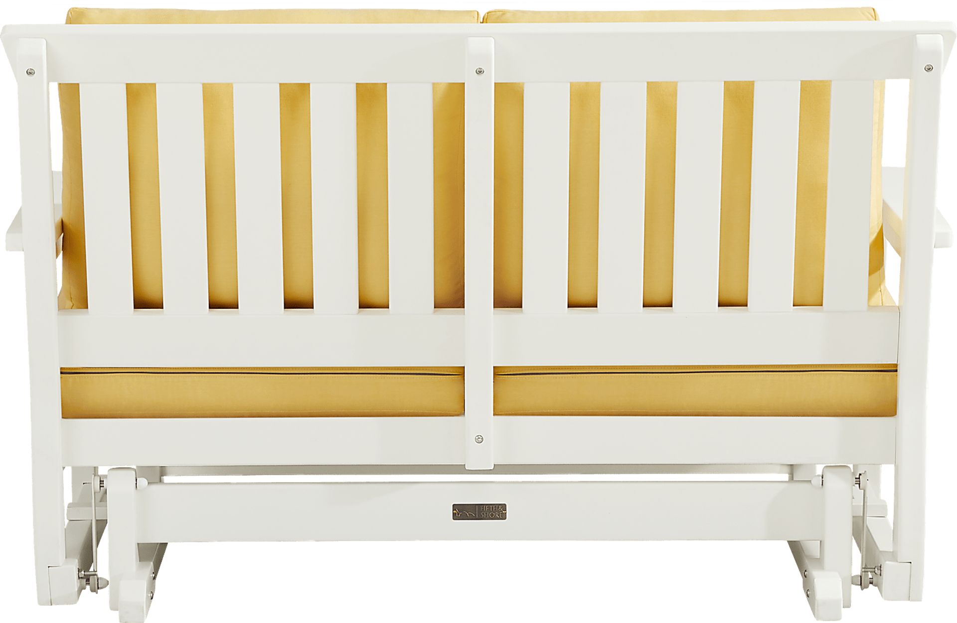 Eastlake White Outdoor Glider Loveseat with Buttercup Cushions - Image 3