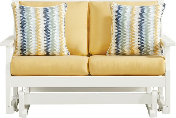 Eastlake White Outdoor Glider Loveseat with Buttercup Cushions