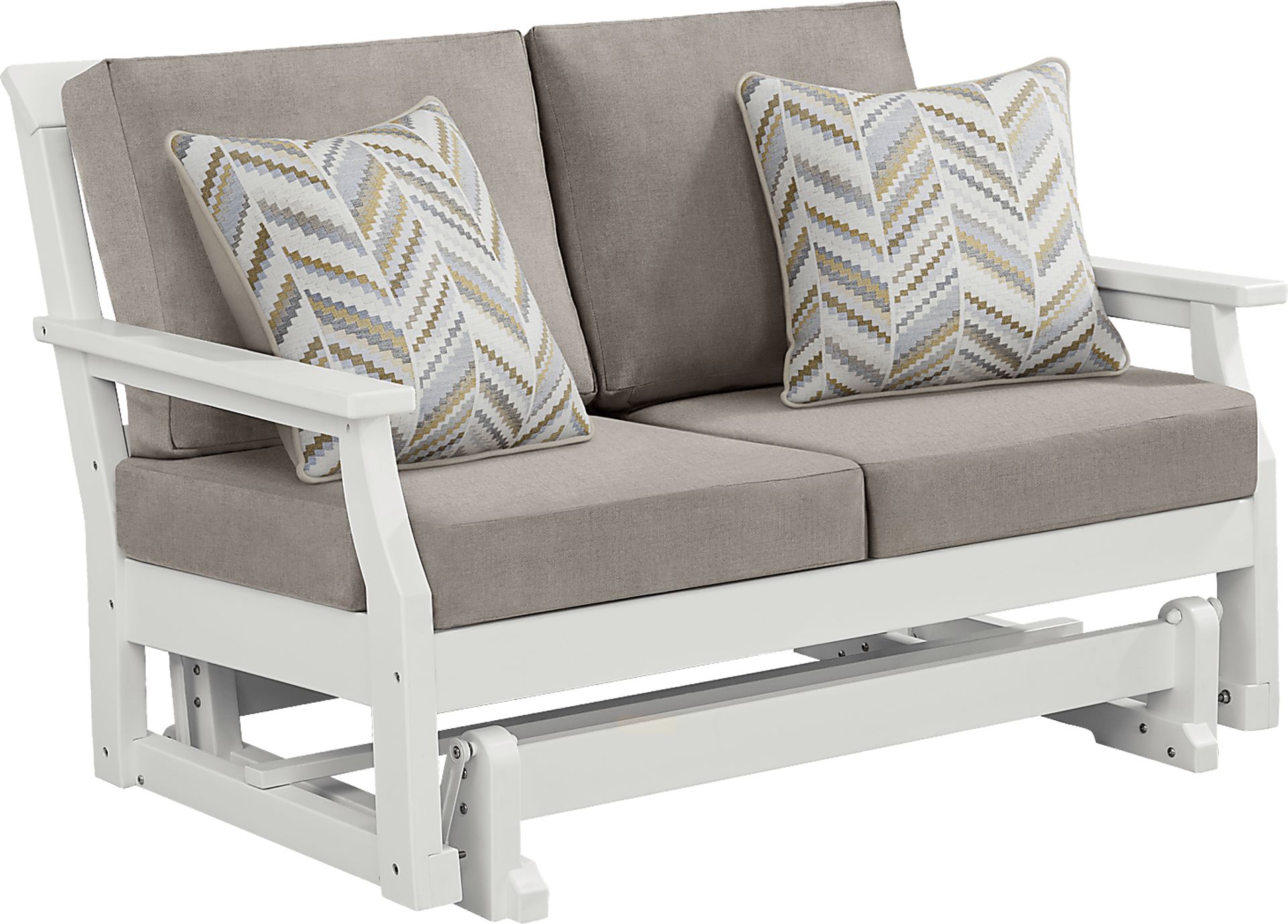 Eastlake White Outdoor Glider Loveseat with Mushroom Cushions - Image 2