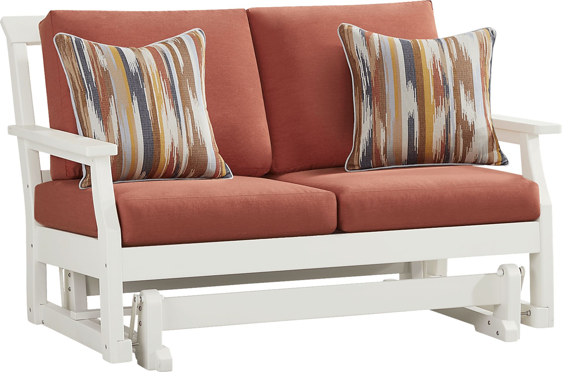 Eastlake White Outdoor Glider Loveseat with Persimmon Cushions - Image 2