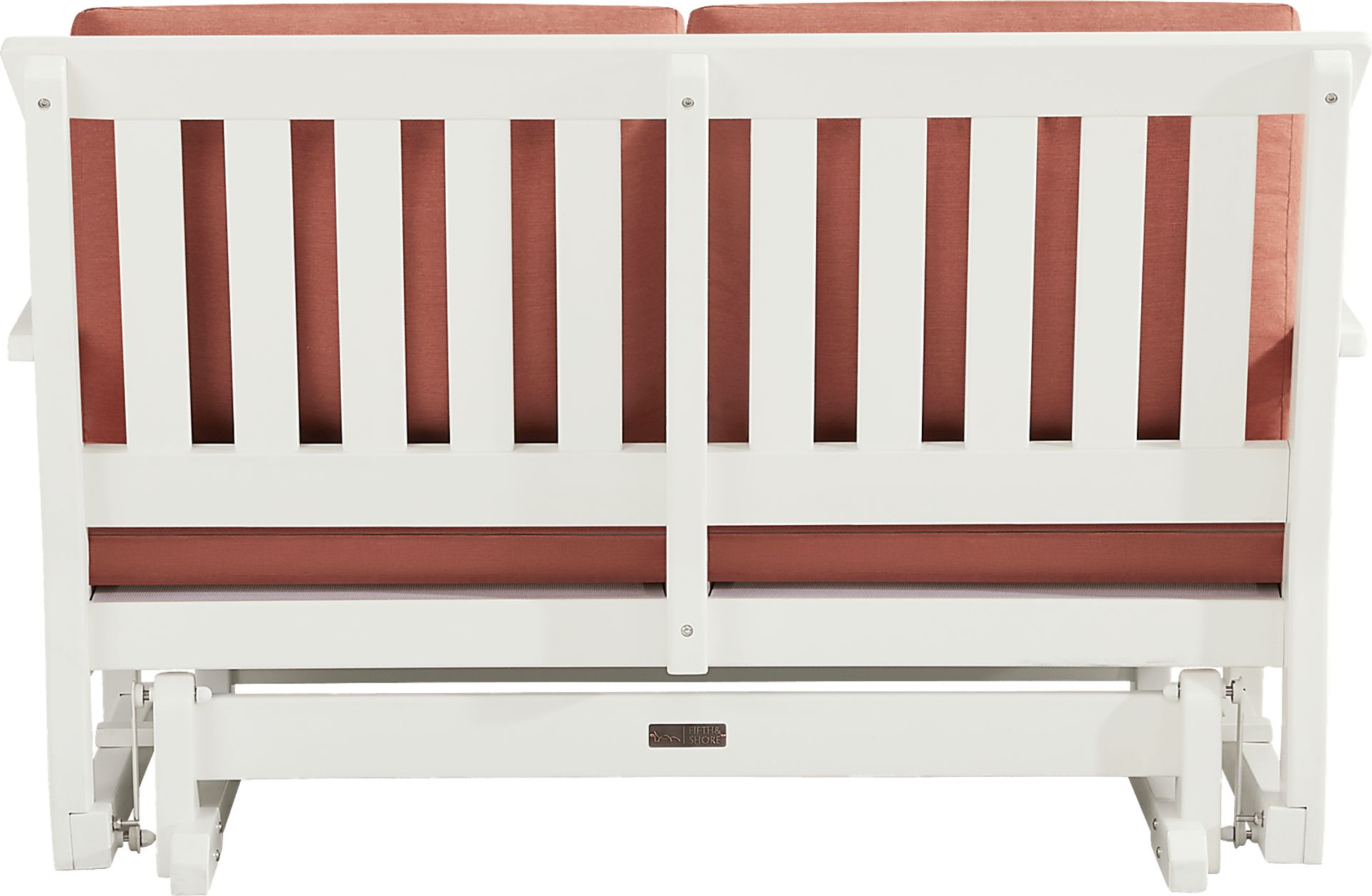Eastlake White Outdoor Glider Loveseat with Persimmon Cushions - Image 3