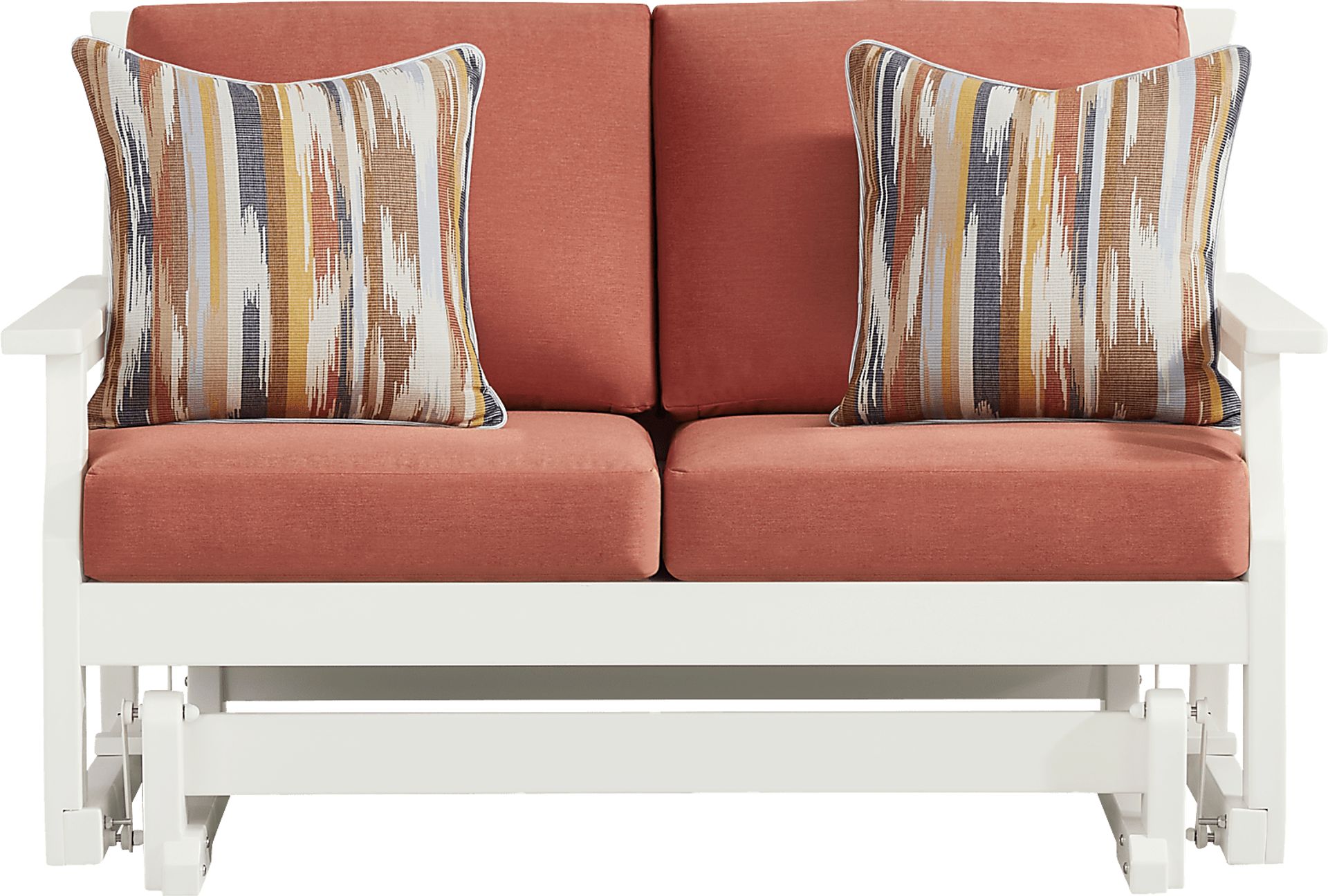 Eastlake White Outdoor Glider Loveseat with Persimmon Cushions - Image 1